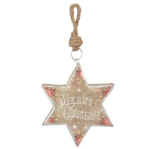 Závěsná dřevěná hvězda Merry Christmas - 14*2*16 cm