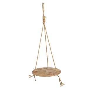 Závěsná dřevěná police na laně - Ø 40*100 cm