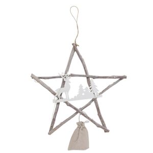 Závěsná vánoční dřevěná hvězda se světýlky - 39*3*38 cm