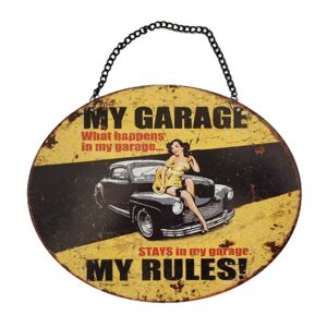 Závěsná žlutá kovová cedule My Garage My Rules - 25*20 cm Ostatní