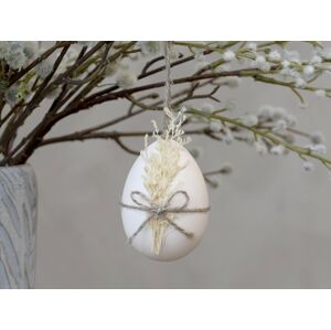 Závěsné bílé dekorační vajíčko se suchými květy - Ø 5*7 cm Chic Antique