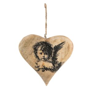 Závěsné dřevěné srdce s andělem - 13*1*13 cm