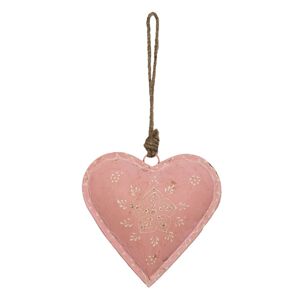 Růžové závěsné kovové srdce se zdovením Heartic - 14*4*14 cm Clayre & Eef