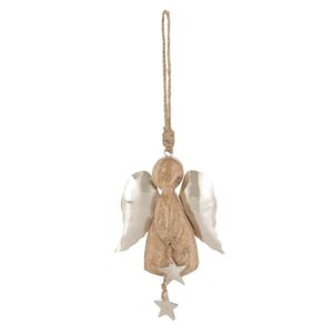 Závěsný dřevěný andílek s kovovými křídly - 11*3*12cm J-Line by Jolipa
