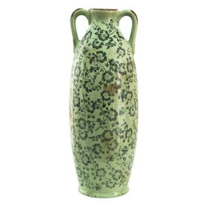 Zelená dekorační váza s modrými květy Minty - Ø 15*39 cm Clayre & Eef