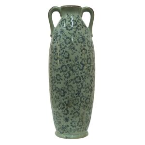 Zelená dekorační váza s modrými květy Minty - Ø 16*45 cm Clayre & Eef