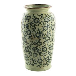 Zelená dekorační váza s modrými květy Minty - Ø16*27 cm Clayre & Eef