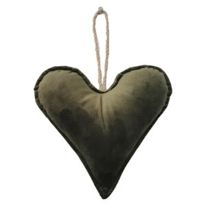 Zelené sametové závěsné srdce - 16*18*5cm