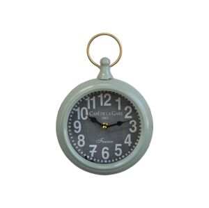 Zelené vintage nástěnné hodiny Cafe De La Gare – Ø 16*6*23 cm / 1*AA Chic Antique