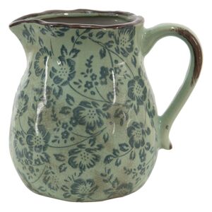 Zelený dekorační džbán s modrými květy Minty - 20*16*20 cm Clayre & Eef
