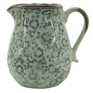 Zelený dekorační džbán s modrými květy Minty - 16*13*15 cm Clayre & Eef