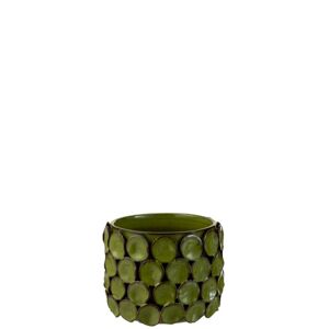 Zelený keramický květináč se zdobením - 16*16*13 cm