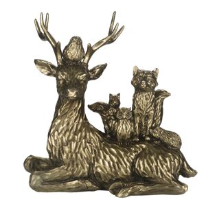 Zlatá antik dekorační socha Jelen se zvířátky - 22*10*24 cm Clayre & Eef
