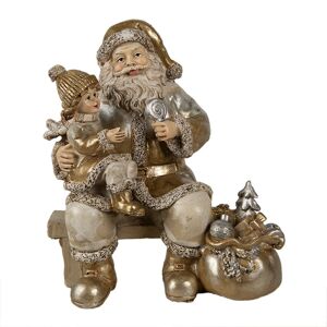 Zlatá vánoční dekorace Santa s děvčátkem a dárky - 15*11*17 cm Clayre & Eef
