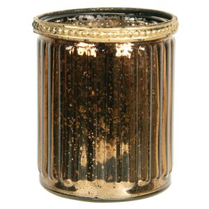 Zlato hnědý skleněný svícen s kovovým zdobením - Ø  8*9 cm