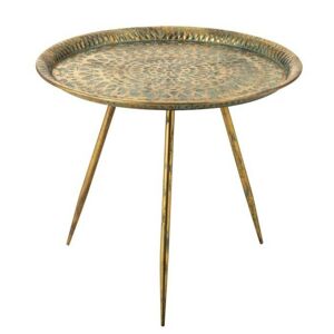 Zlatý kovový kulatý stolek Oriental gold s modrou patinou - Ø 67*60cm