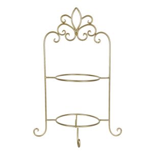 Zlatý kovový ozdobný stojan na talíře dvoupatrový - 38*30*57 cm