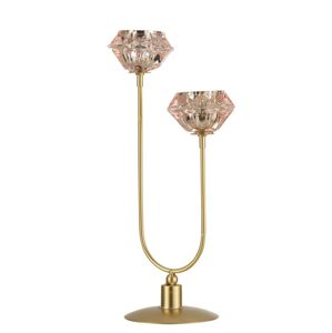 Zlatý kovový svícen na 2 svíčky s růžovými svícny - 18*12*37cm J-Line by Jolipa