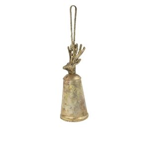 Zlatý kovový zvonek s hlavou jelena Deer - Ø 6*16cm