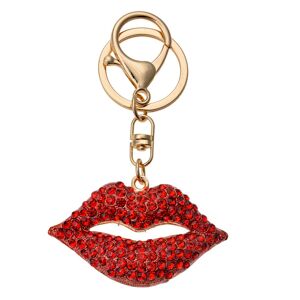 Zlatý přívěsek na klíče/ kabelku pusa s červenými s kamínky Clayre & Eef