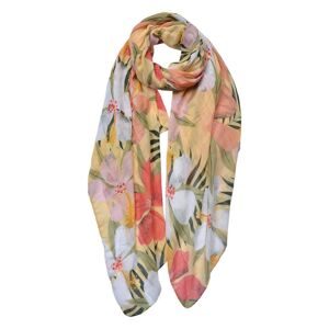 Žlutý dámský šátek s barevnými květy - 85*180 cm Clayre & Eef