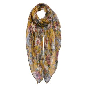 Žlutý šátek s květy - 80*180 cm