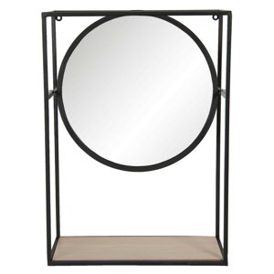 Zrcadlo v černém kovovém rámu s dřevěnou policí - 36*15*50 cm